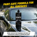 Car Foam Wash Shampoo safely removing contaminants from a black luxury car hood